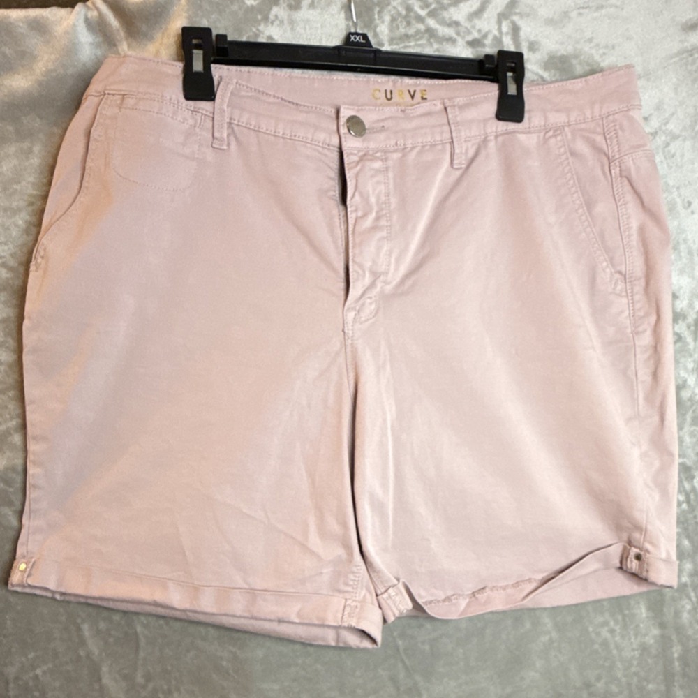 Curve Appeal Women's Pink Chino Shorts Cotton Spandex Plus Size 20W‎ Button